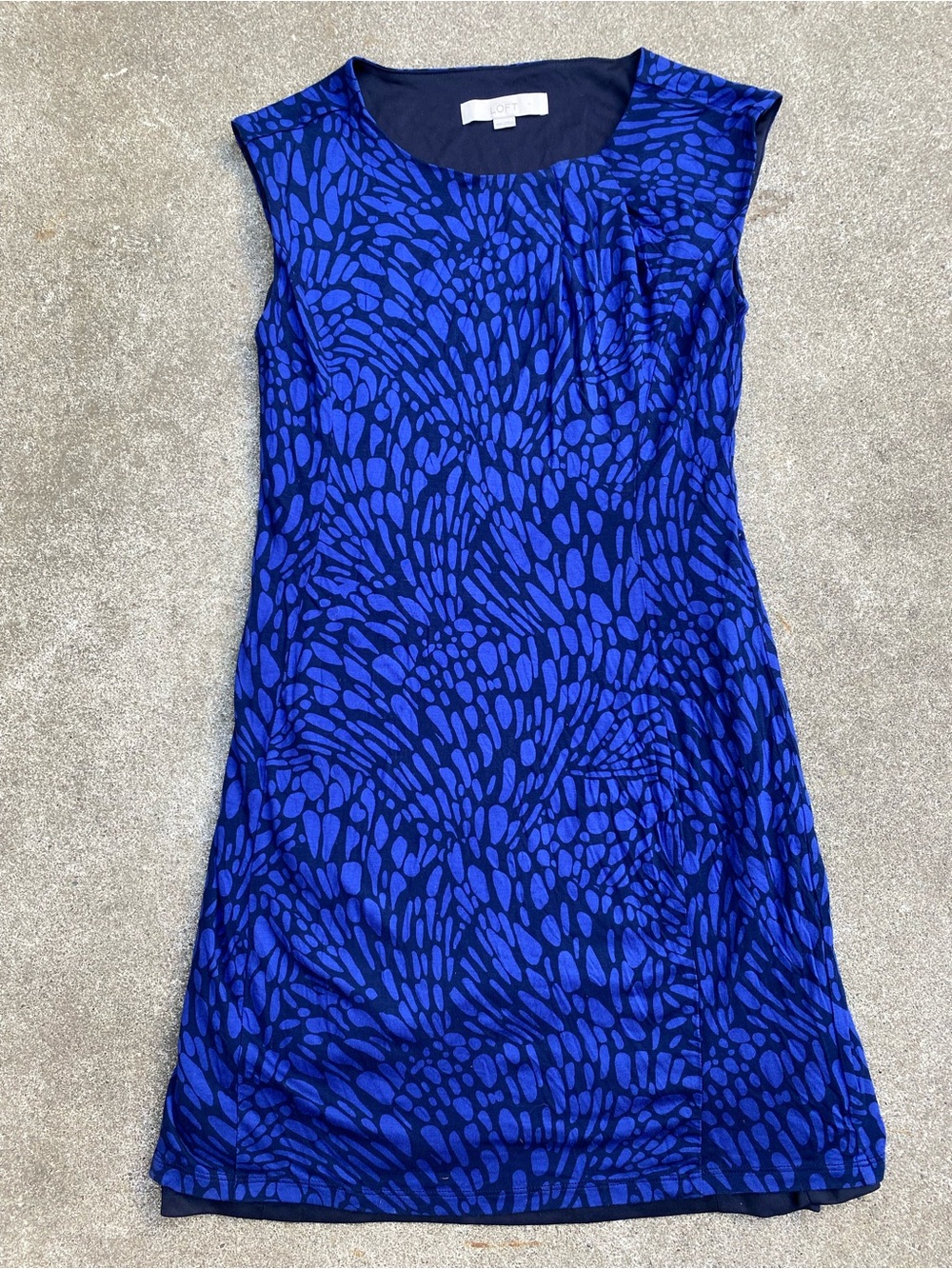 Ann Taylor LOFT Royal Blue Black Abstract Print Sleeveless Sheath Dress XS